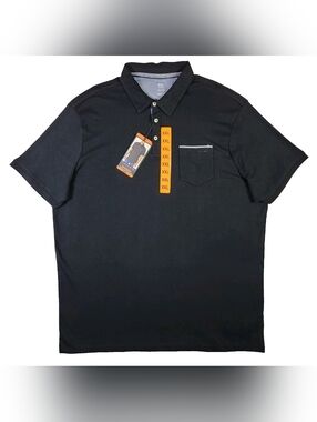 Tahari Fine Cotton Interlock Mens XXL Polo Shirt Black Single Chest Pocket NWT